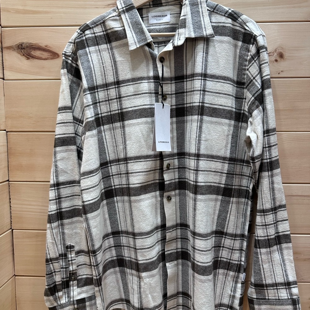 LINDBERGH Men's Casual Plaid Shirt - Black and White